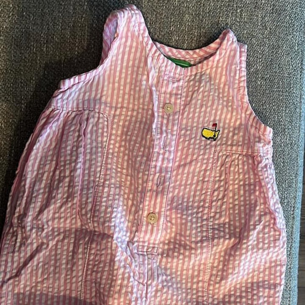 Masters Pink & White Seersucker Shorts Romper 6M